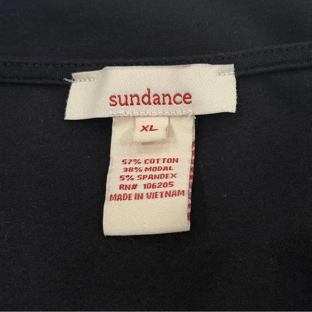 Sundance Women XL Black Cotton Crossover V Neck Black Top Stretchy Mob Wife Goth - Picture 2 of 6